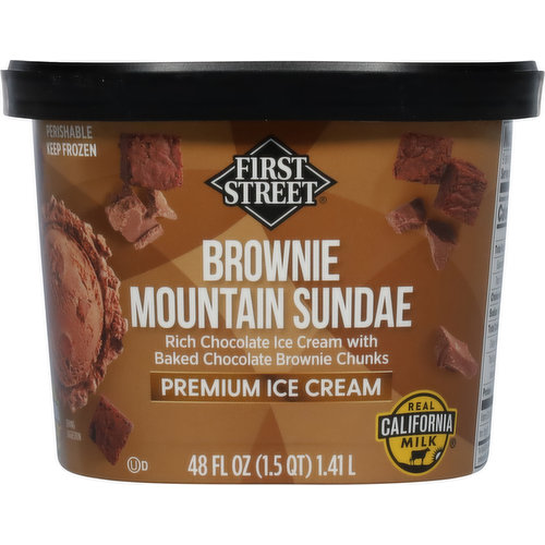 First Street Ice Cream, Premium, Brownie Mountain Sundae