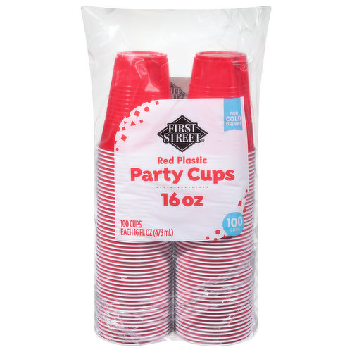 First Street Party Cups, Red Plastic, 16 Ounce