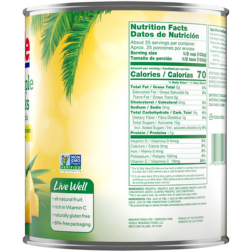 Dole Pineapple Chunks in 100% Pineapple Juice