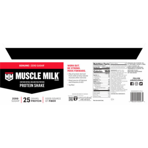 Muscle Milk Protein Shake, Zero Sugar, Vanilla Creme, Genuine, 12 Pack
