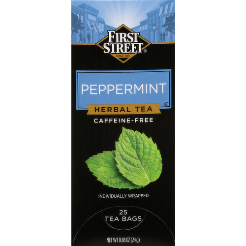 First Street Herbal Tea, Caffeine-Free, Peppermint, Bags