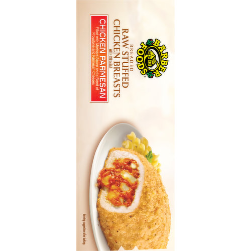 Barber Foods Chicken Breasts, with Rib Meat, Raw Stuffed, Chicken Parmesan, Breaded