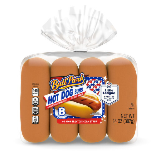 Ball Park White Hot Dog Buns, 8 count, 14 oz