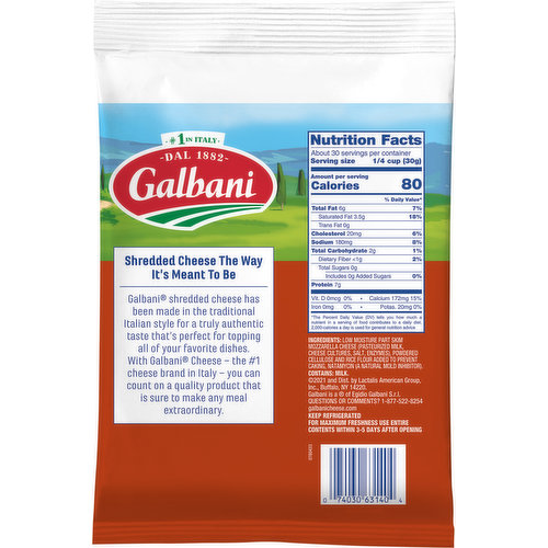 Galbani Cheese, Mozzarella, Shredded, Part Skim