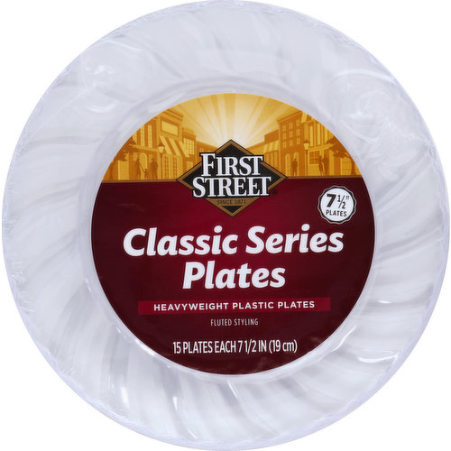 First Street Plates, Classic Series, Heavyweight Plastic, Fluted Styling, 7.5 Inch
