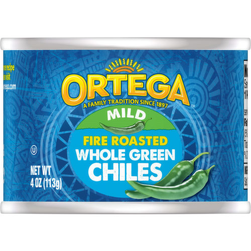 Ortega Green Chiles, Fire Roasted, Mild, Whole
