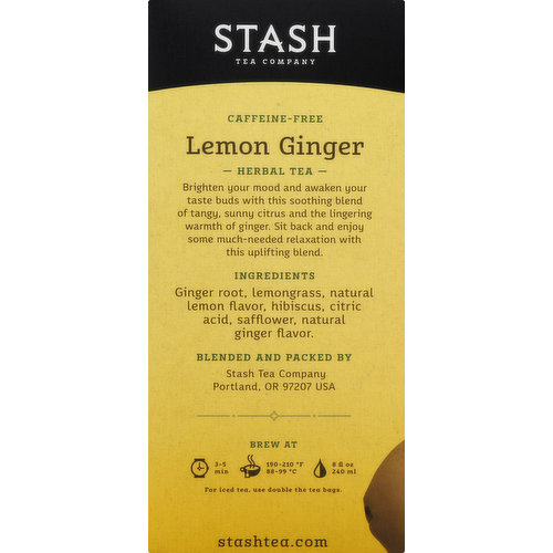 Stash Herbal Tea, Lemon Ginger, Caffeine-Free, Bags
