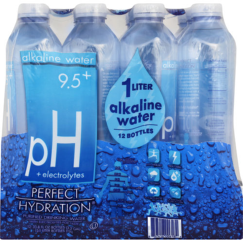 pH Drinking Water, Purified, Alkaline, Electrolytes, pH 9.5+