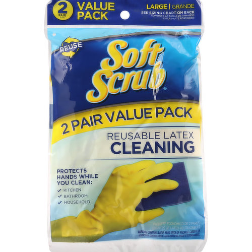 Soft Scrub Gloves, Cleaning, Reusable Latex, Large, Value Pack