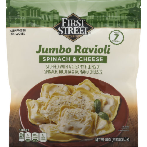 First Street Ravioli, Spinach & Cheese, Jumbo