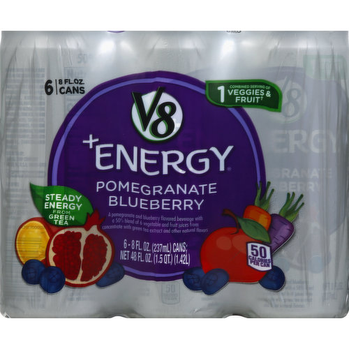 V8 Vegetable & Fruit Beverage Blend, Pomegranate Blueberry, 6 Pack