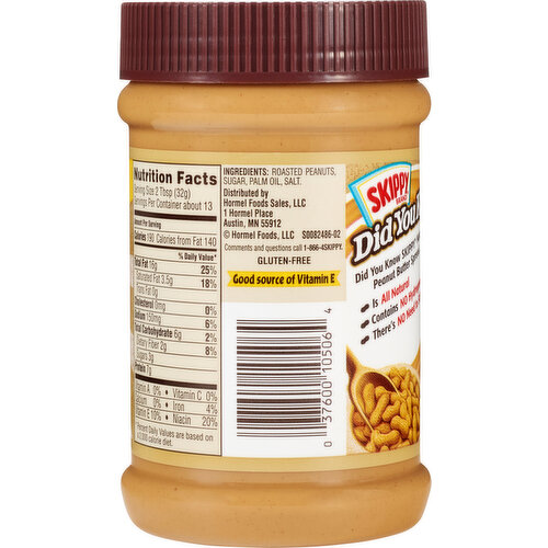 Skippy Peanut Butter Spread, Natural, Creamy