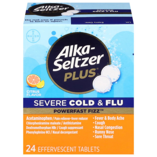 Alka-Seltzer Plus Cold & Flu, Severe, Citrus Flavor, Effervescent Tablets