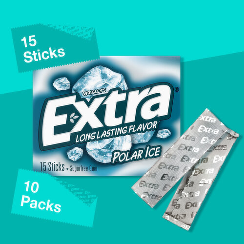 Extra EXTRA Polar Ice Sugar Free Chewing Gum Slim Packs, 10 Pack Bulk Packs 