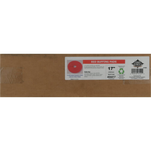 First Street Floor Maintenance Pads, Buffing Pads, Red, 17 Inches