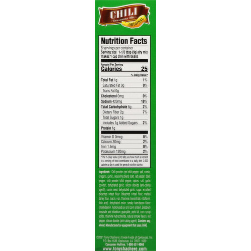 Tony Chachere's Seasoning Mix, Chili, Original