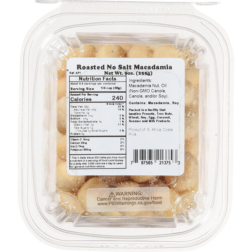 First Street Macadamia Nuts, No Salt, Roasted