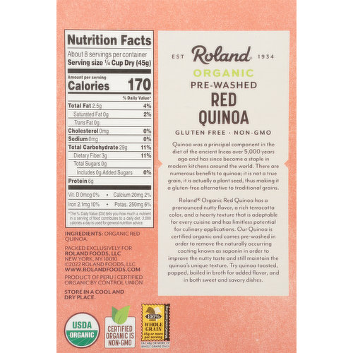 Roland Quinoa, Organic, Red, Pre-Washed