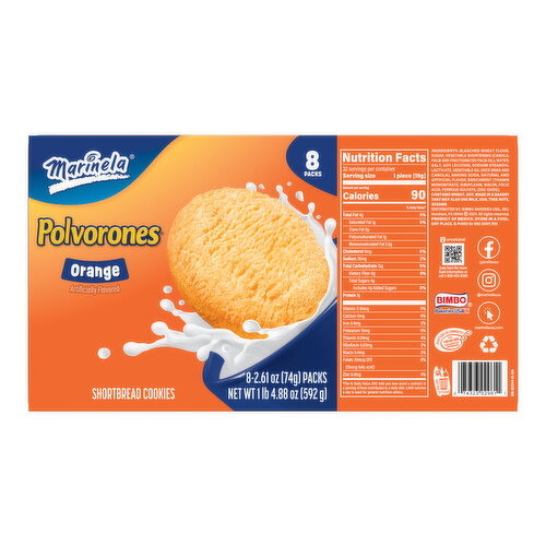 Marinela Orange Shortbread Cookies, 8 count, 20.88 oz