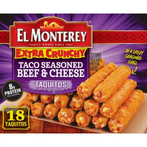 El Monterey Taquitos, Beef & Cheese, Taco Seasoned, Extra Crunchy