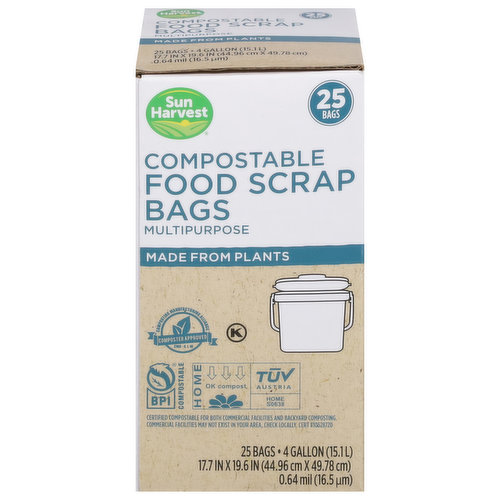 Sun Harvest Food Scrap Bags, Compostable, Multipurpose