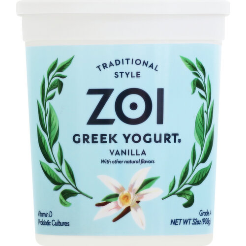Zoi Yogurt, Greek, Vanilla, Traditional Style