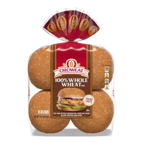 Oroweat Oroweat Whole Grains 100% Whole Wheat Buns, 8 count, 21 oz