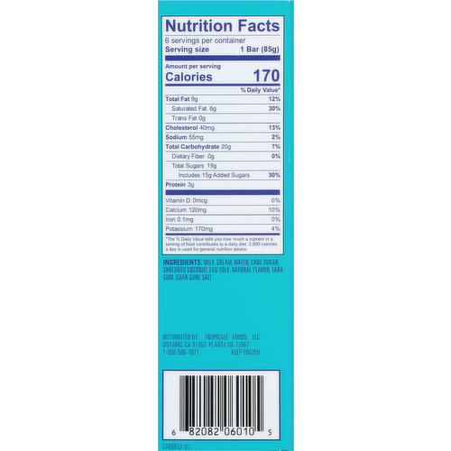 Helados Mexico Ice Cream Bars, Premium, Coconut