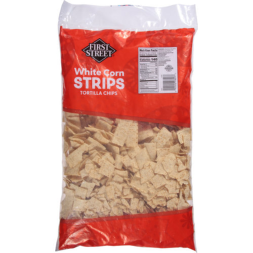 First Street Tortillas Chips, White Corn, Strips, Club Size