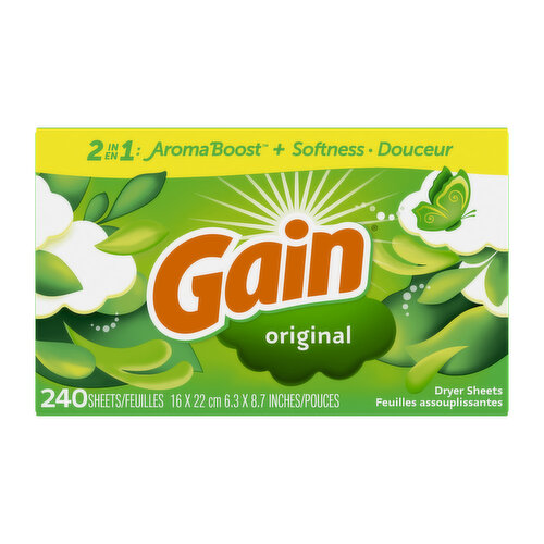 Gain dryer sheets, 240 Count, Original Scent Fabric Softener Sheets