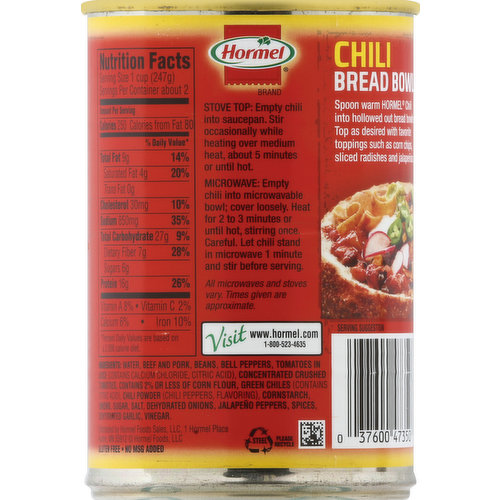Hormel Chili, with Beans