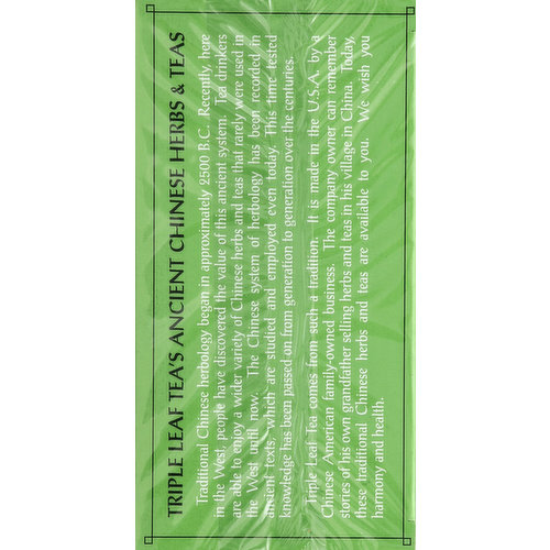 Triple Leaf Tea Herbal Tea, Green Tea, Decaf, Bags