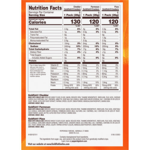 Goldfish Snack Crackers, Baked, Assorted, Say Cheeeese Variety, 20 Packs