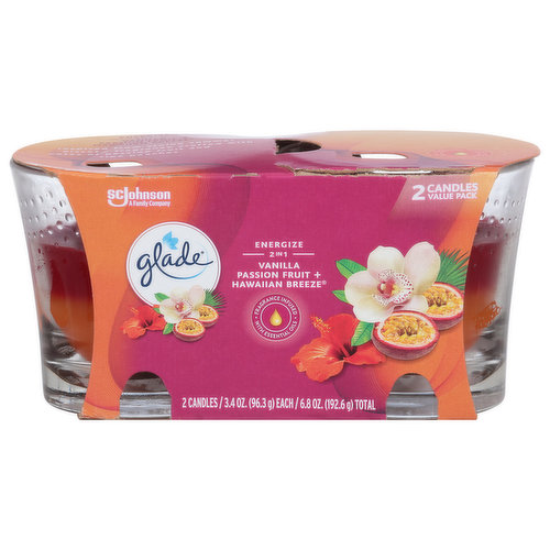 Glade Candles, Vanilla Passion Fruit + Hawaiian Breeze, 2 Value Pack