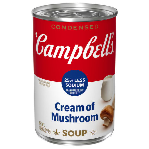 Campbell's Condensed Soup, 25% Less Sodium, Cream of Mushroom