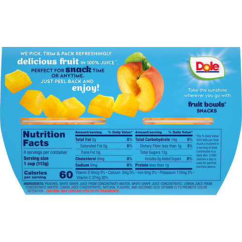 Dole Diced Peaches, in 100% Fruit Juice, Yellow Cling