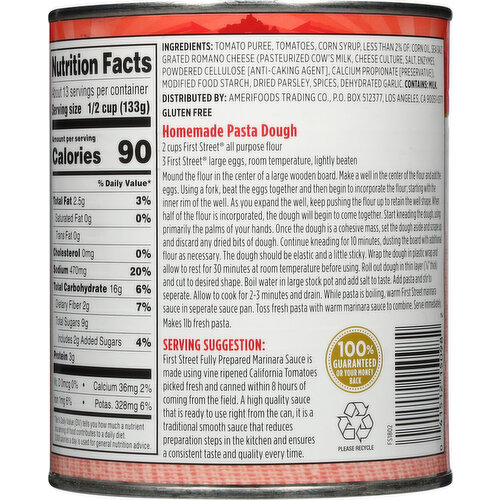 First Street Fully Prepared Marinara Sauce with Romano Cheese