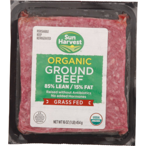 Sun Harvest Beef, Ground, Organic, 85%/15%