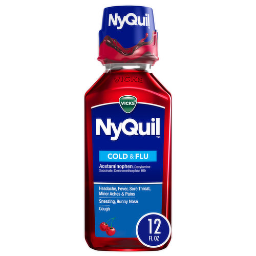 Vicks NyQuil Cold & Flu, Over-the-Counter Medicine, Cherry, 12 FL OZ