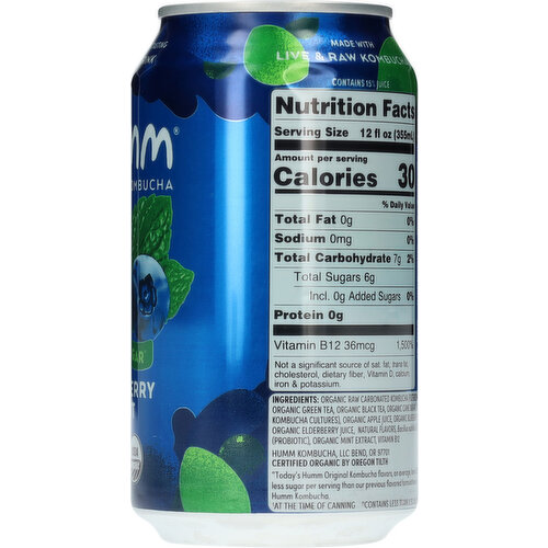 Humm Probiotic Less Sugar Blueberry Mint Kombucha