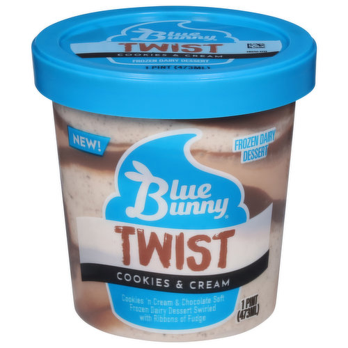Blue Bunny Frozen Dairy Dessert, Cookies & Cream, Twist