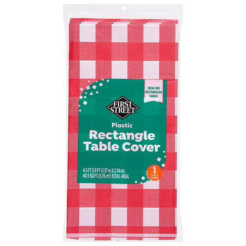 First Street Table Cover, Plastic, Rectangle, Red Gingham