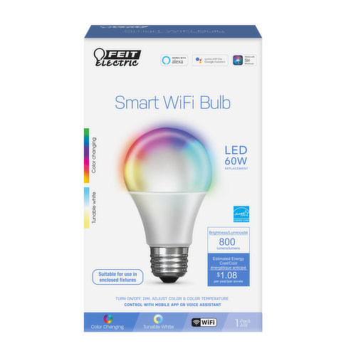 A19 60W Color Changing/Tunable Wht Alexa Smrt Bulb