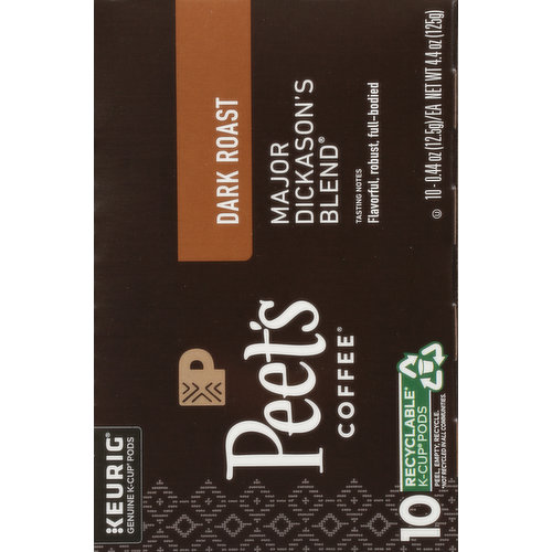 Peet's Coffee Coffee, Dark Roast, Major Dickason's Blend, K-Cup Pods -  Smart & Final