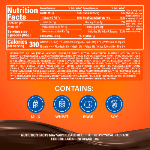 Marinela Pineapple Crème Filled Cakes, Twin Pack, 2 count, 2.82 oz