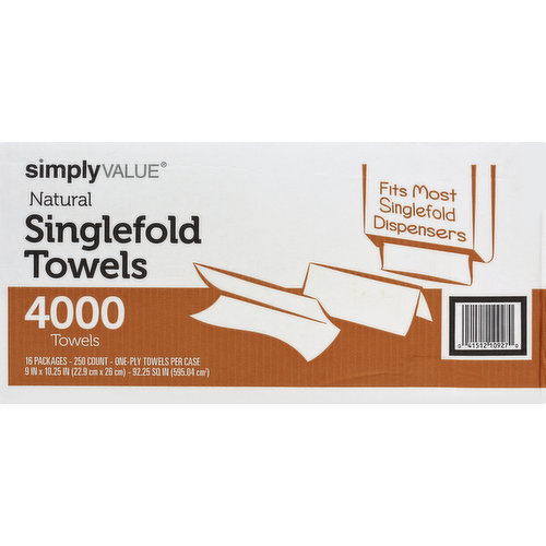 Simply Value Towels, Singlefold, Natural, One-Ply