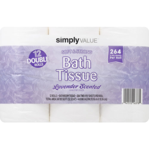 Simply Value Bathroom Tissue, Soft & Strong, Lavender Scented, Double Rolls, 2 Ply