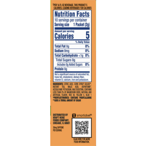 Crystal Light Zero Sugar Packets Peach Iced Tea Drink Mix