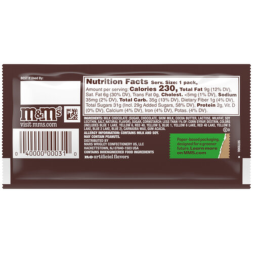 M&M'S Milk Chocolate Candy, Full Size Bag