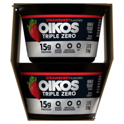 Oikos Triple Zero Nonfat Blended Greek Strawberry Flavored Yogurt